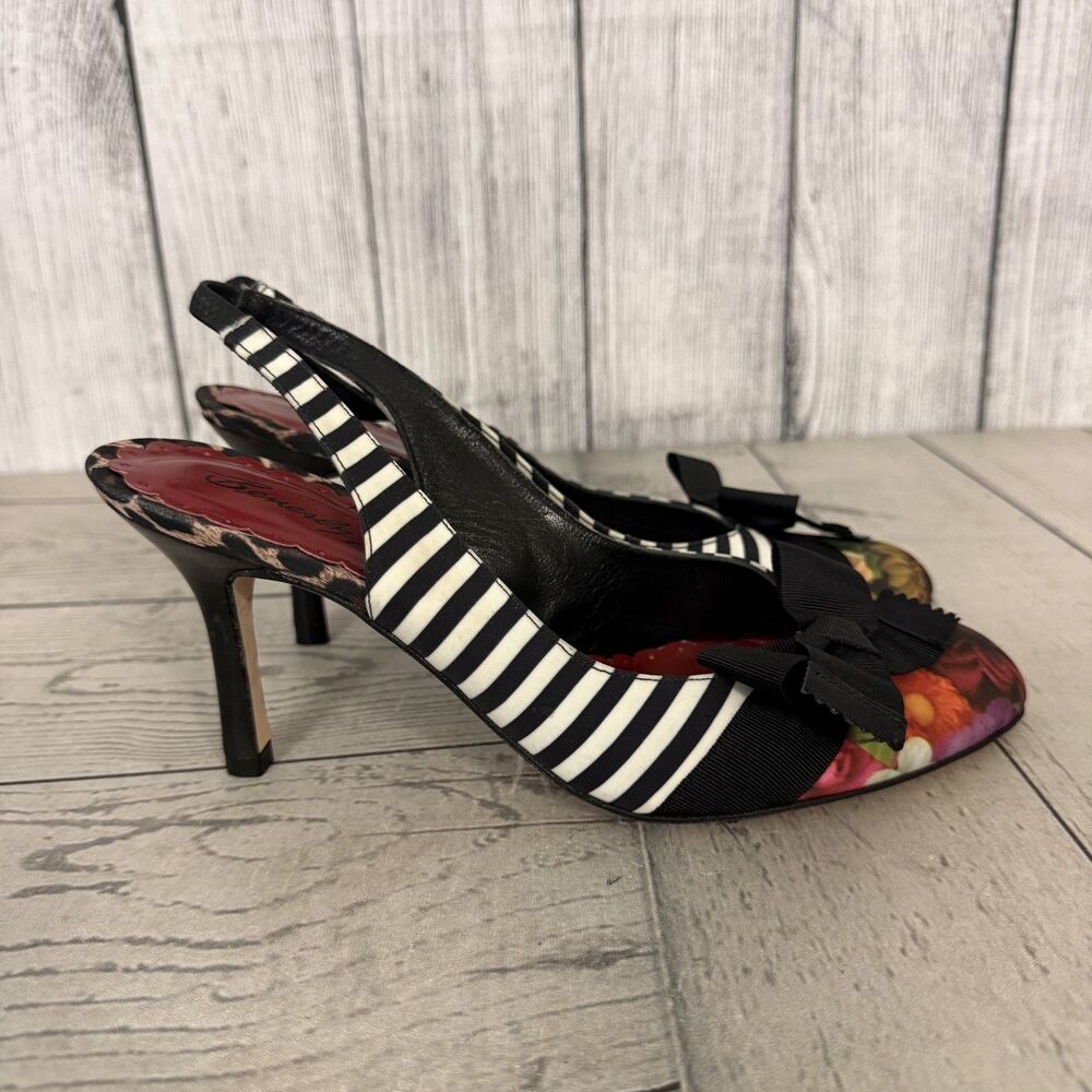 Beverly Feldman Vintage Multicolor Print Spiral Pump Slide Heel Closed Toe 8M